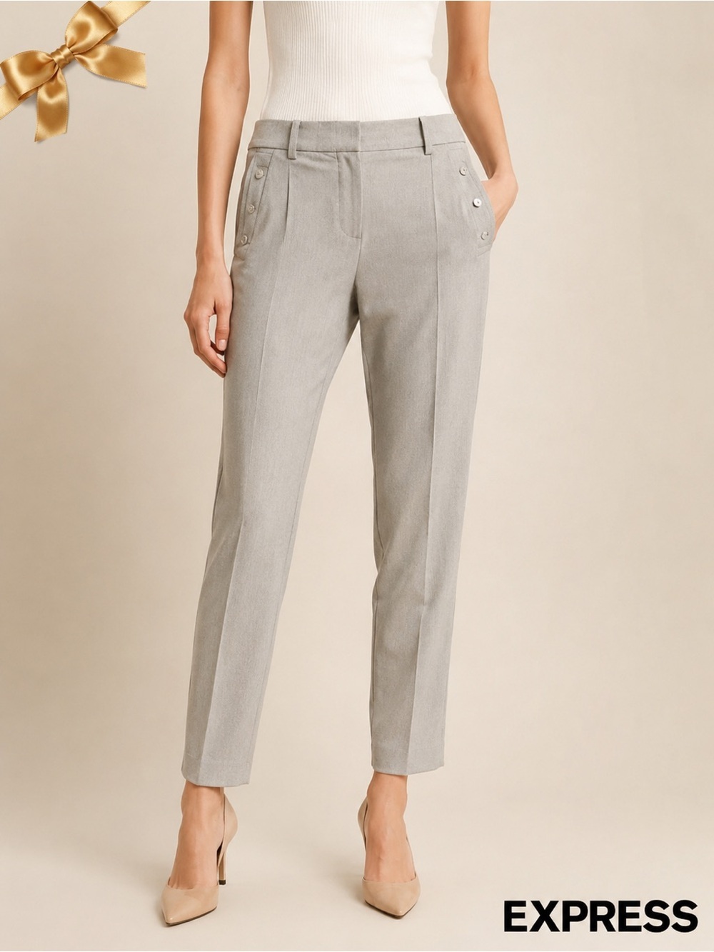 Express Columnist Ankle Cotton Mid Rise Trouser Pants Sz 6R Stretch Light Gray